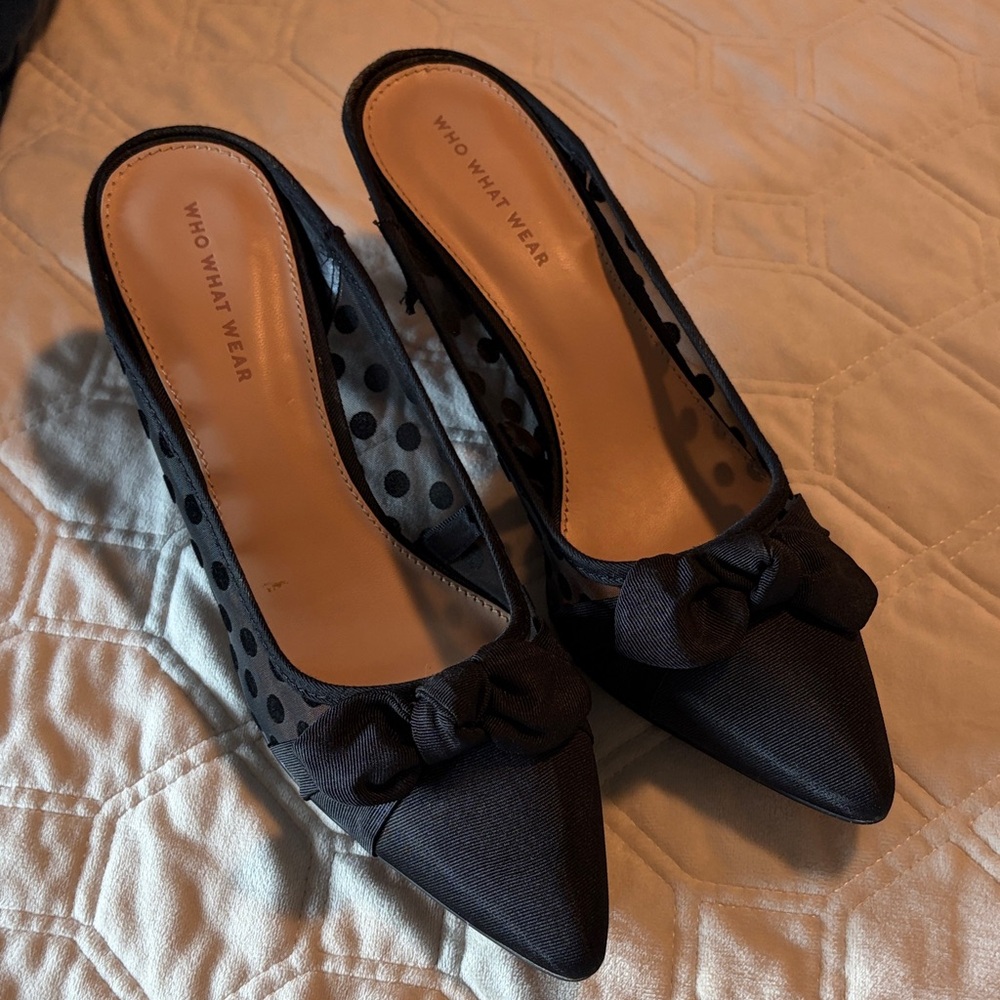 Who What Wear Black Mesh Polka Dot Heels